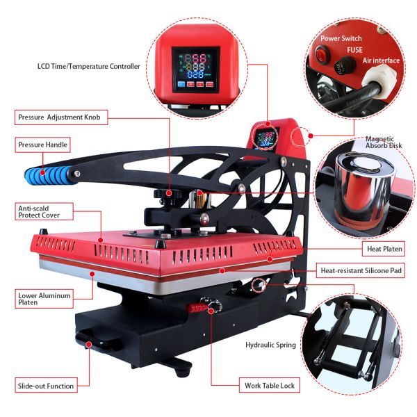 Magnetic 40x50cm Heat Press Machine with Temperature Time Presets Used for Heat Transfer Printing Equipment