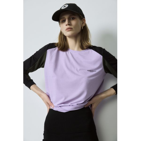 Custom Color Basic Tops Block Oversized Raglan Sleeve Tee Lilac Black Casual Top
