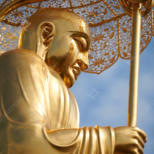 Bronze Buddha Sculpture of Ksitigarbha Bodhisattva With Gold Leaf Finish