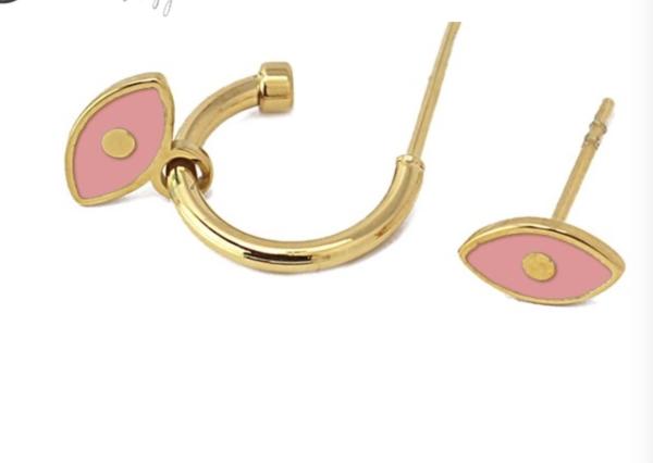 Unique Delicate Stainless Steel Gold Earrings Green Pink Eye Epoxy Earrings