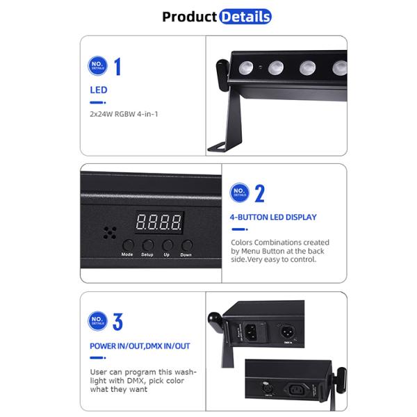 音源制御 24pcs*2w DMX512 RGBW 4in1 ピクセル 線形バー LED ウォール 洗濯機 ライト プロの照明