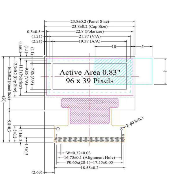 0.83 Inch Pmoled Display Screen White Oled Display 96*39 Dots 28 Pins Driving IC SSD1306