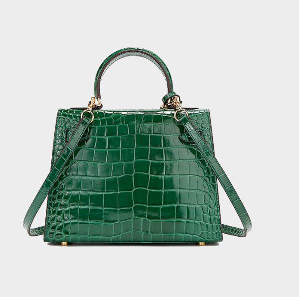 One Shoulder Womens Leather Bag Metal Lock Green Quilted Handbag