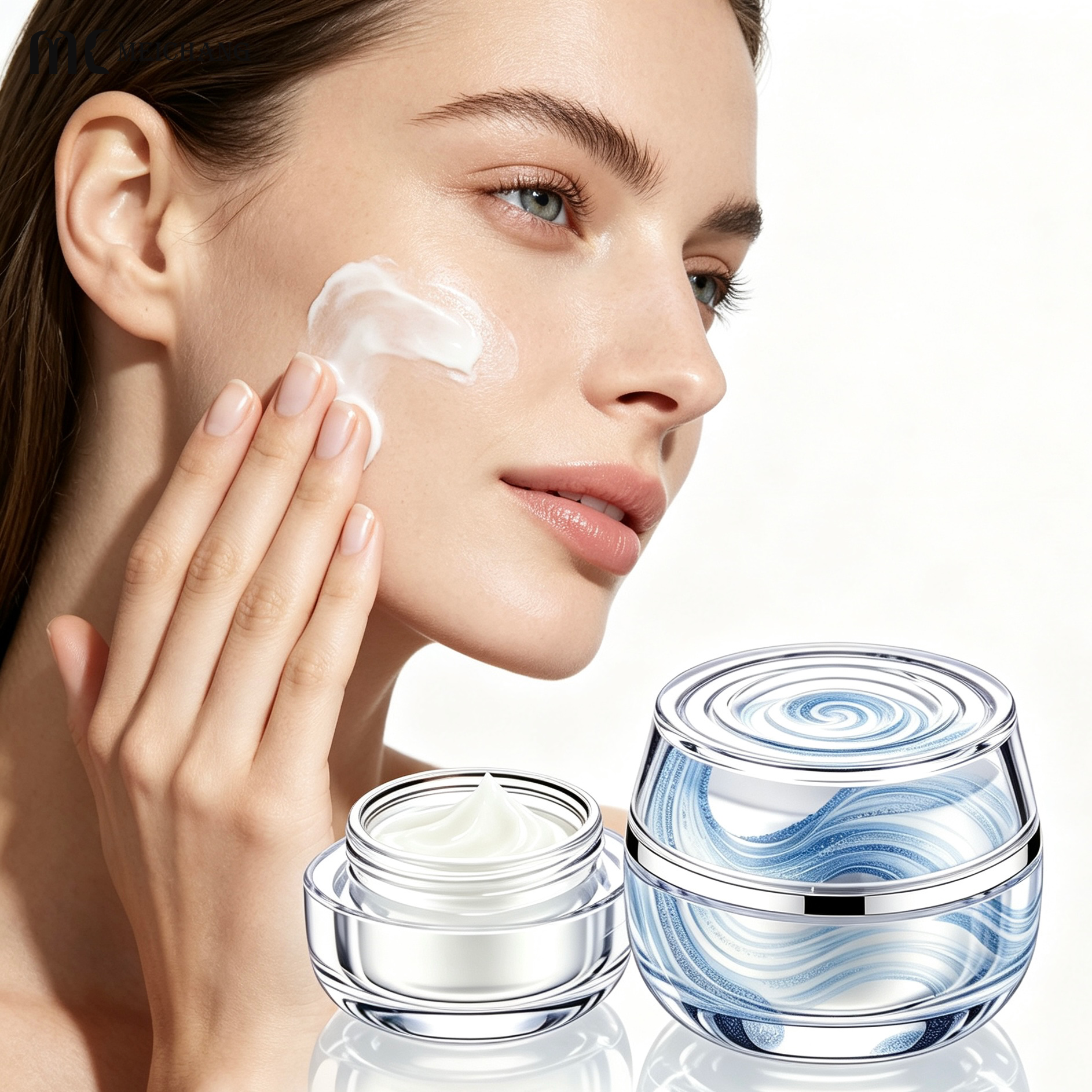 30g/50g/30ml/100ml/120ml Curved Teardrop Oval Glass Skincare Packaging Set with Silver Plated Pump Caps(MC-332)