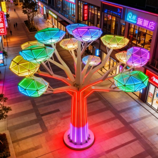 LED Geometric Art Tree Lights, Outdoor Waterproof Lighting, Creative Commercial Street Decoration for square Night Scene