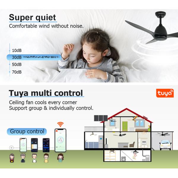 Ventilador de teto ABS preto com lâminas ABS 3* 6 Velocidade do vento ajustável e controle remoto