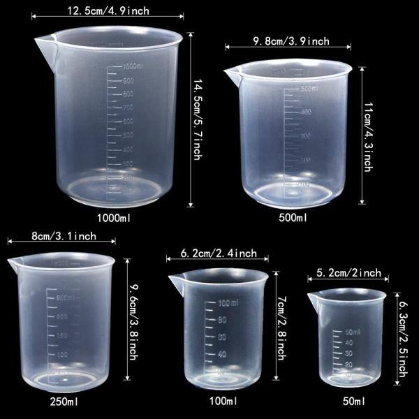 Plastic Graduated Cylinders And Beakers 5 Pipettes, 10ml 25ml 50ml 100ml Cylinders, 50ml 100ml 250ml 500ml 1000ml