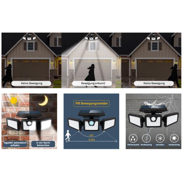 18650 LED Adjustable Waterproof Solar Lights Outdoor Wall Lights With Sensor