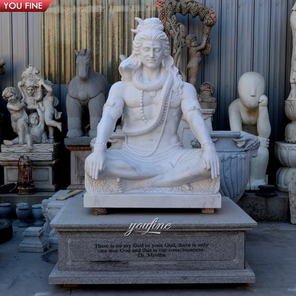 Hand Carved Classic White Marble Life Size Lord Shiva Statue