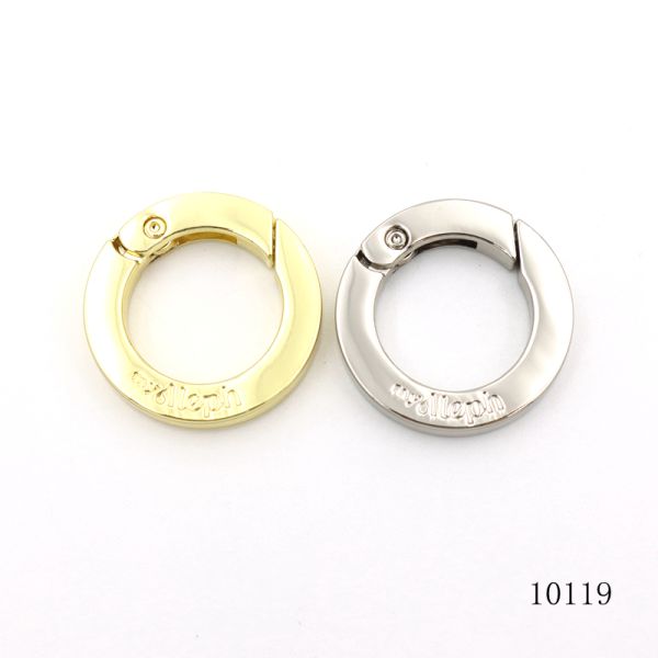 Round Spring Clasp Spring Openable O Ring Custom Metal Spring Ring Carabiner with Engraved Text