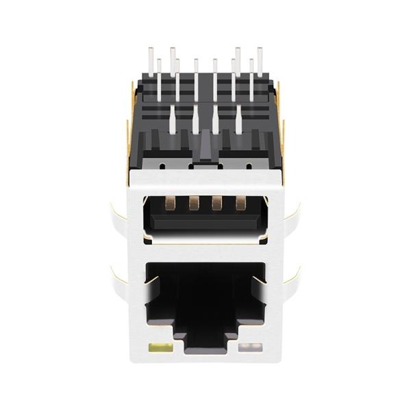 TE 1-1840012-2 Compatível LPJU3836AONL 1000 Base-T RJ45 Magjack com Single USB Tab Up Leds Orange&Green/Yellow