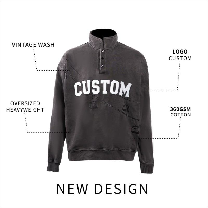 Custom Vintage Oversized Sweatshirt 360gsm Heavyweight Pullover Vintage Style Sweatshirts