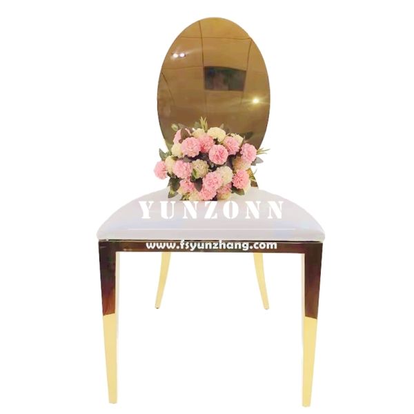 PU Seat O-Round Back Mirror Gold Stainless Steel Wedding Chair Stackable for Outdoor Events and Parties for Apartment Villa