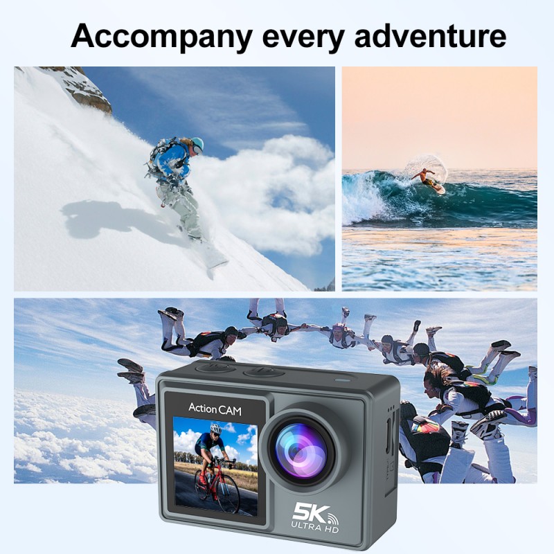 5K Dual Screen Action Camera with MIC EIS Stabilization WiFi Remote Control Waterproof for Outdoor Sports