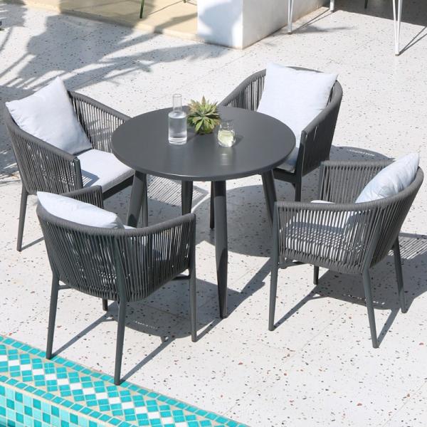 Modern Aluminum Frame Outdoor Dining Table and Rattan Chairs for Restaurant or Garden