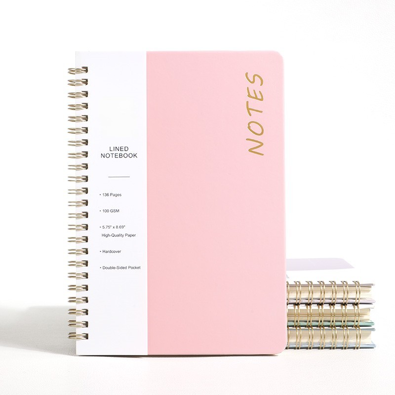 A5 Macaron Color Spiral Notebook Stationary Gold Foil Hardcover Lined Journal