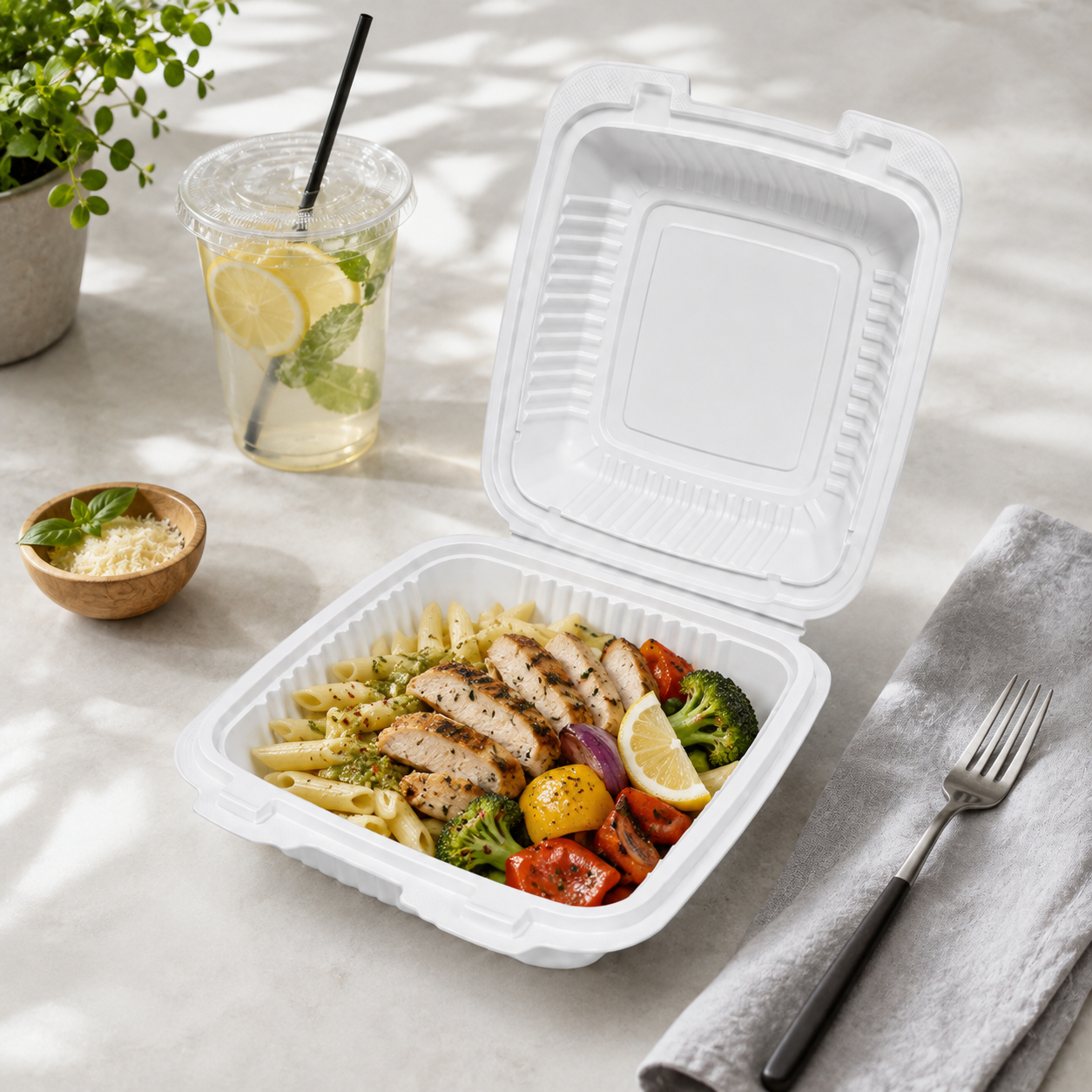 SC-81 Large Square PP Clamshell Takeout Containers for Full Meal Packaging