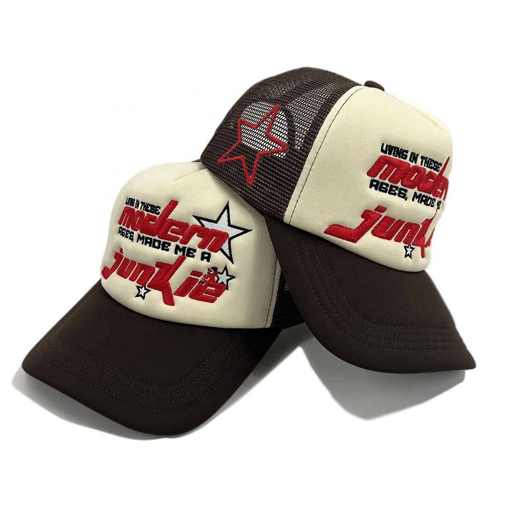 Special Colors Custom Trucker Hat Embroidered Powder Puff Printing Snapback Cap