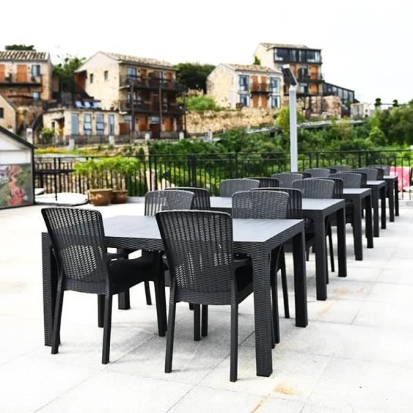 Custom Logo Nordic Plastic Rattan Dinning Table and Chair Set for Leisure Stackable Design