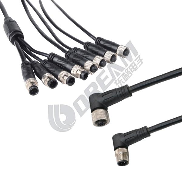 IP67 M12 Connector 4 Pin Wiring A Code Shiled Right Angle Female Plug Screw-Joint Unshielded Waterproof