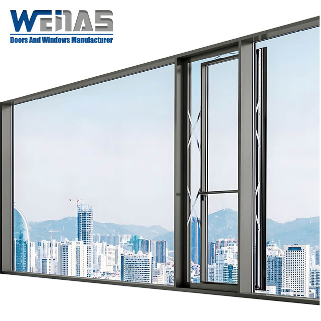 Large Area Glass Push Open Horizontally Aluminium Casement Windows 1.8mm Profile