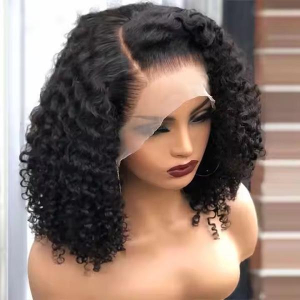 Deep Wave Curly Short Bob Hair Wig Chocolate Brown Transparent Lace Front Wig
