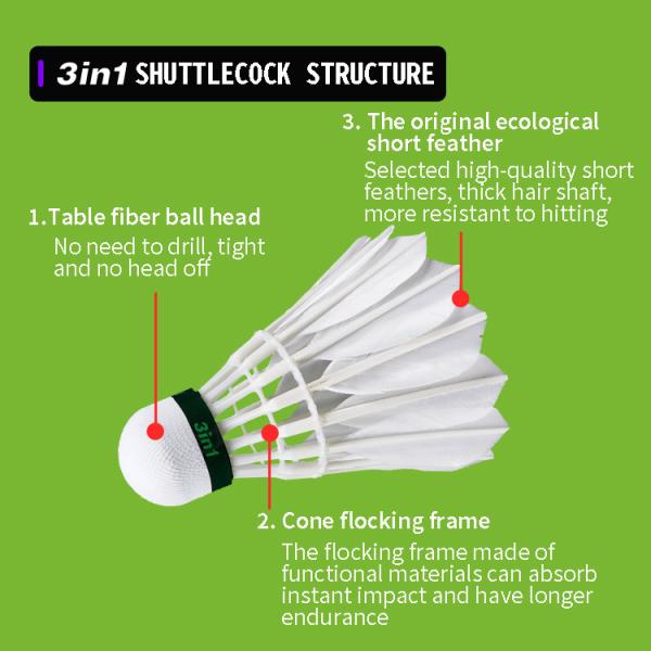3in1 Durable Stable Badminton Duck Feather Shuttlecock For Sports Training