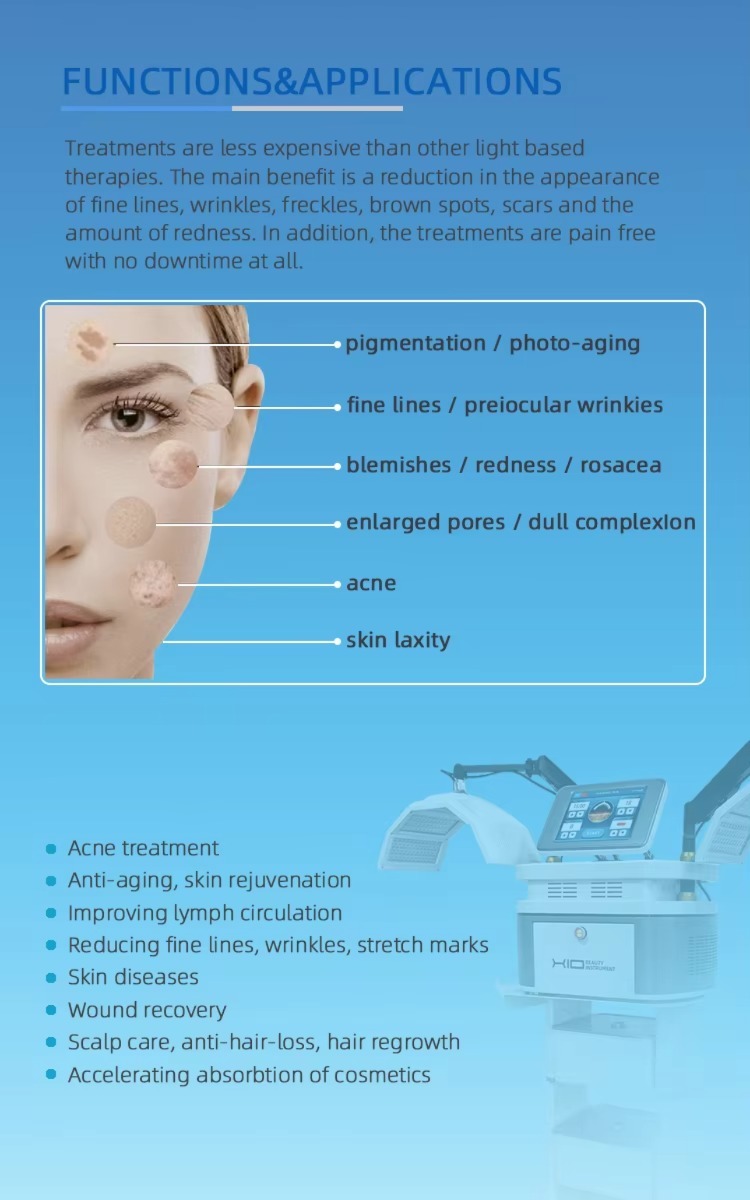 Skin Tightening Acne Treatment Wrinkle Remover 7 Color PDT LED Light Therapy Machine