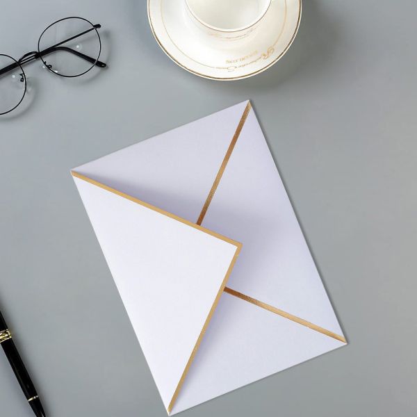 Custom White Design Logo Wedding Invitation Envelope With Gold Foil Edge Line