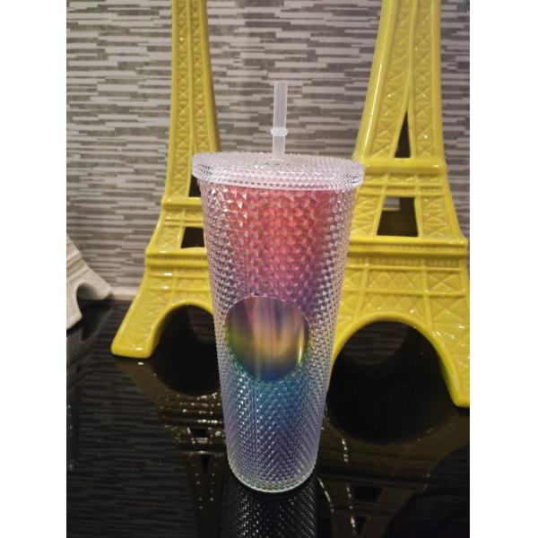 Studded Tumbler With Straw Tumblers With Lids And Straws Pink Tumbler With Straw Textured Cup BPA-Free Double-Wall Plastic Tumblers For Iced Coffee Cold Drinks Or Water 24 Oz