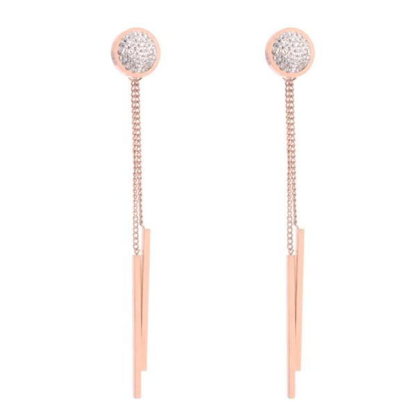 Round full diamond stud Tassel pendant rose gold earrings Stainless steel fashion earrings wholesale