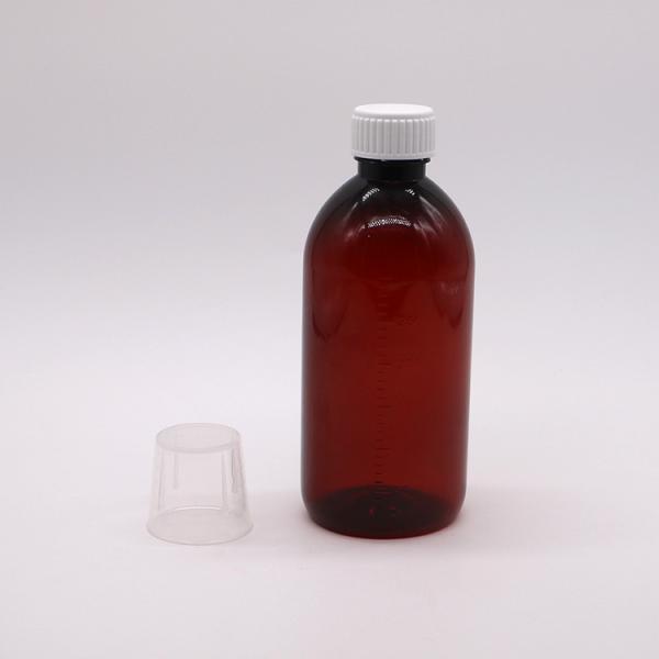 Material del cuerpo PET 300 ml PET Botella de jarabe de tos vacía con escalera y tapa a prueba de alteraciones
