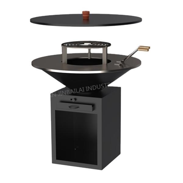 Corten Steel Wood Charcoal BBQ Grill With Removable Ash Catcher