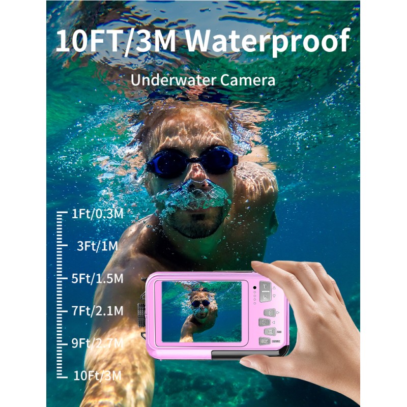 4K Underwater Camera 56MP UHD Video 16X Digital Zoom Anti Shake Auto Focus 2.7 Inch HD Screen for Snorkeling Diving and Swimming