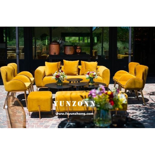 Latest Design Golden Leg Velvet Seat Vintage Lounge Chair for Outdoor & Hotel Use