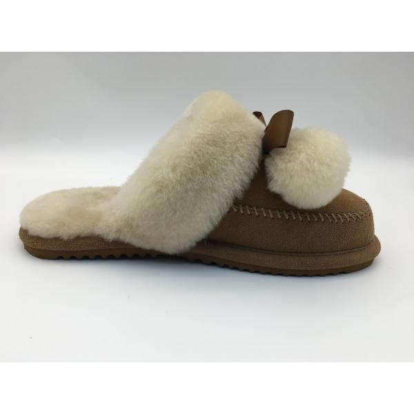 Tan Winter Warm Slippers , Soft Stylish Flat Slippers Ladies