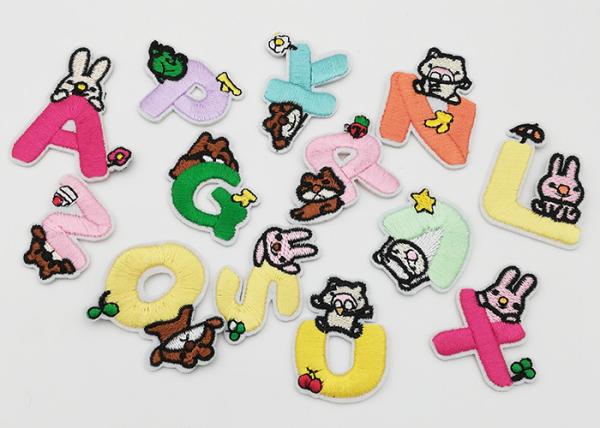 Kids Clothes Iron On Embroidered Letters , Washable Stick On Patches For Clothes