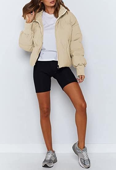 ZROZYL Tand Collar Zipper Pocket Womens Down Jacket XS S M L