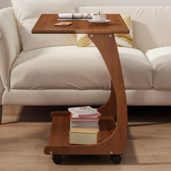 Coffee Table, Small side for Sofa Couch and Bed, Rolling Study Desk, 2 Layer Rack Working Station in Living Room