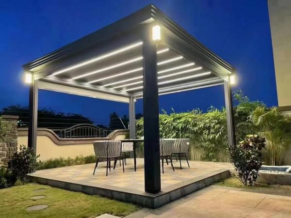 Gazebo de alta qualidade Pergola motorizada com telhado de luvas 3x3 Edifício de jardim à prova d'água Bioclimático Pergola ao ar livre