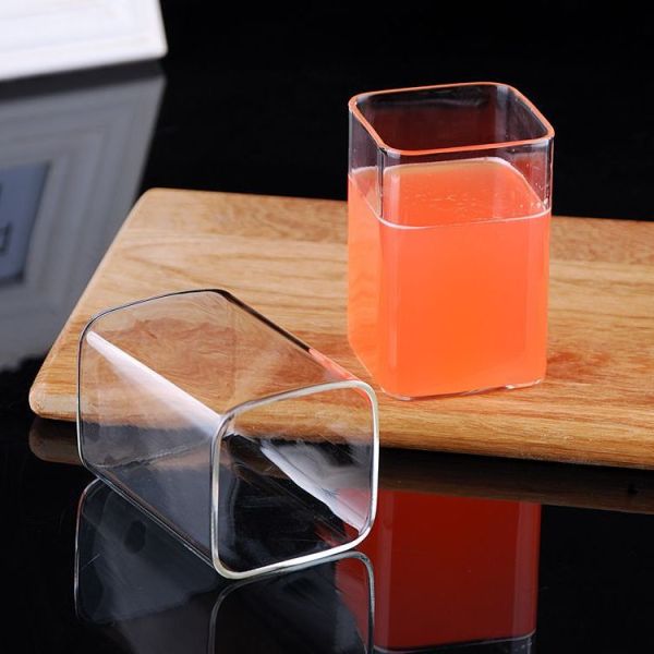 Square Straight High Borosilicate Glass Cup OEM Capacity Glass Coffee Cups