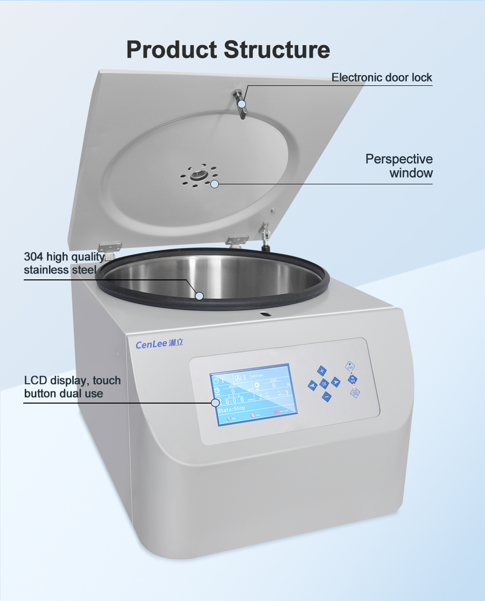 CenLee2050 Clinical High Speed Centrifuge 20500r/min 29200xg Microprocessor Controlled 304 SS Rotor