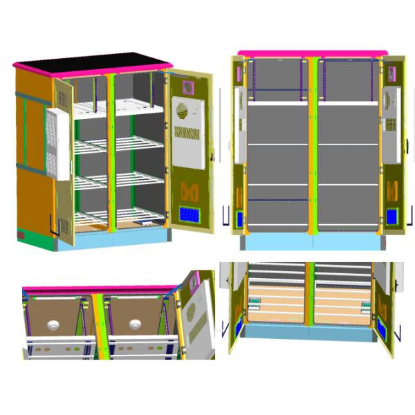 Two Bay Outdoor Base Station Cabinet High Strength Air Conditioner Cooling Anti Theft Design