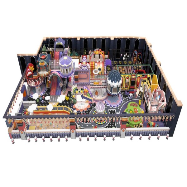 Macaron Home Play Kids Indoor Amusement Center Custom Family Entertainment Castle Maze Slide Trampoline for Villa