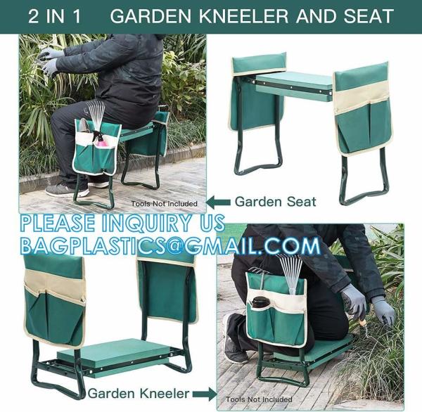 Garden Kneeler And Seat With Tool Pouch, Portable Folding Garden Stool, Heavy Duty Gardening Kneeling Bench