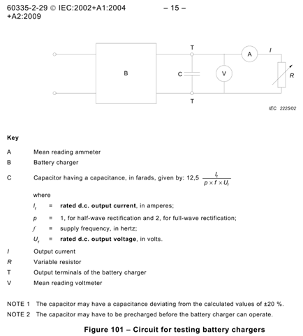 IEC 60335-2-29 фиг 101 зарядное устройство для испытаний нормальной работы для зарядное устройство батареи