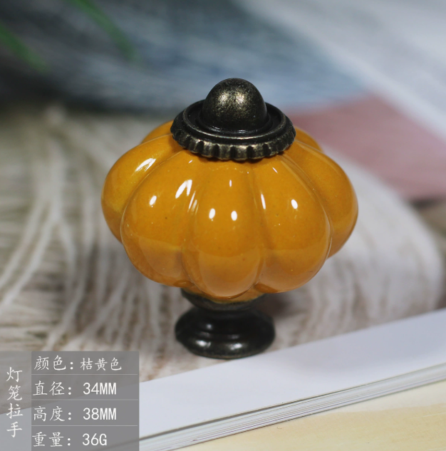 Pumpkin Ceramic Handle Knob Bohemian Style Cartoon Kitchen Bedroom Bathroom Wardrobe Dresser Cabinet Drawer Door Handle