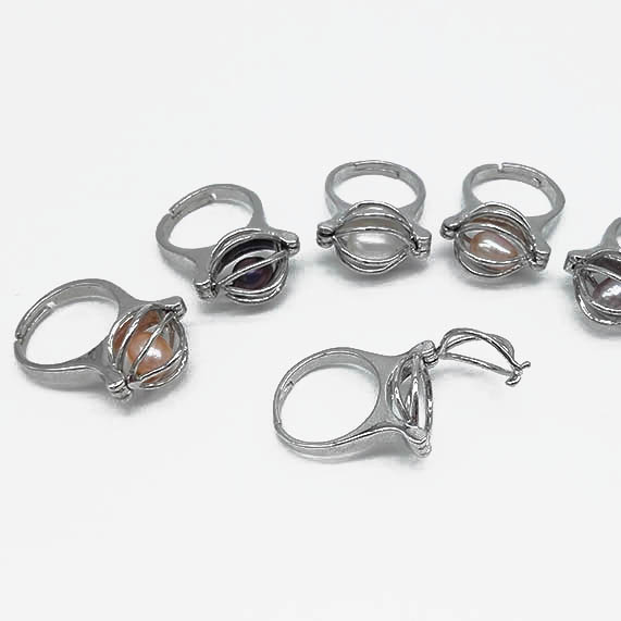 Unique Love Wish Pearl Bead Ring Cage Design Adjustable Women or Men Ring
