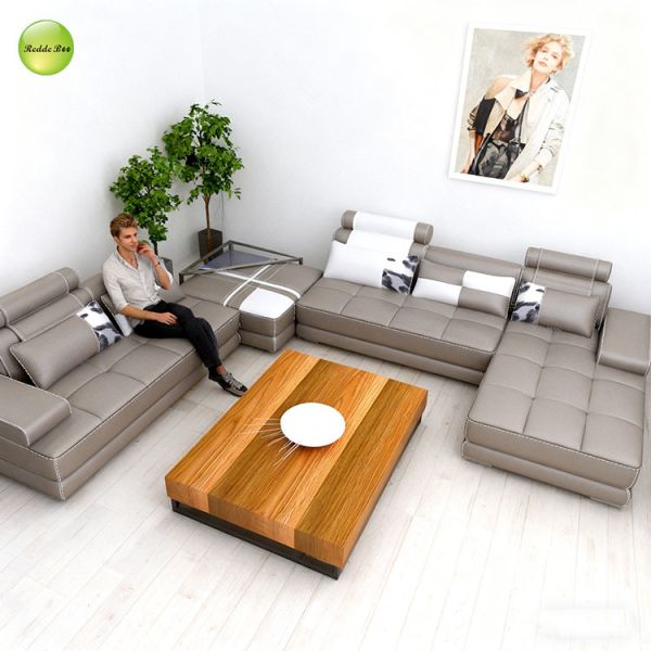 Minimalist Gray Leather Modular Sofa: Geometric Lines, Premium Build – Modern Art Hub Transform