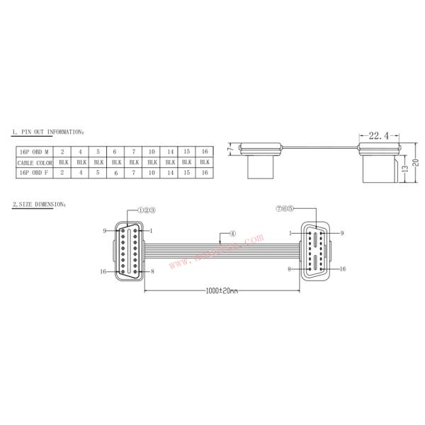 180cm AOTAI OBD Slim Extension Cable Right Angle OBD-II Male to Female Flat Cable for Car Diagnostic